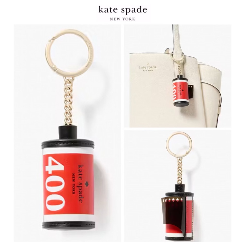 NWT Kate Spade ♠️PICTURE THIS FILM ROLL Pale Gold Plated Leather Charm/Keychain
